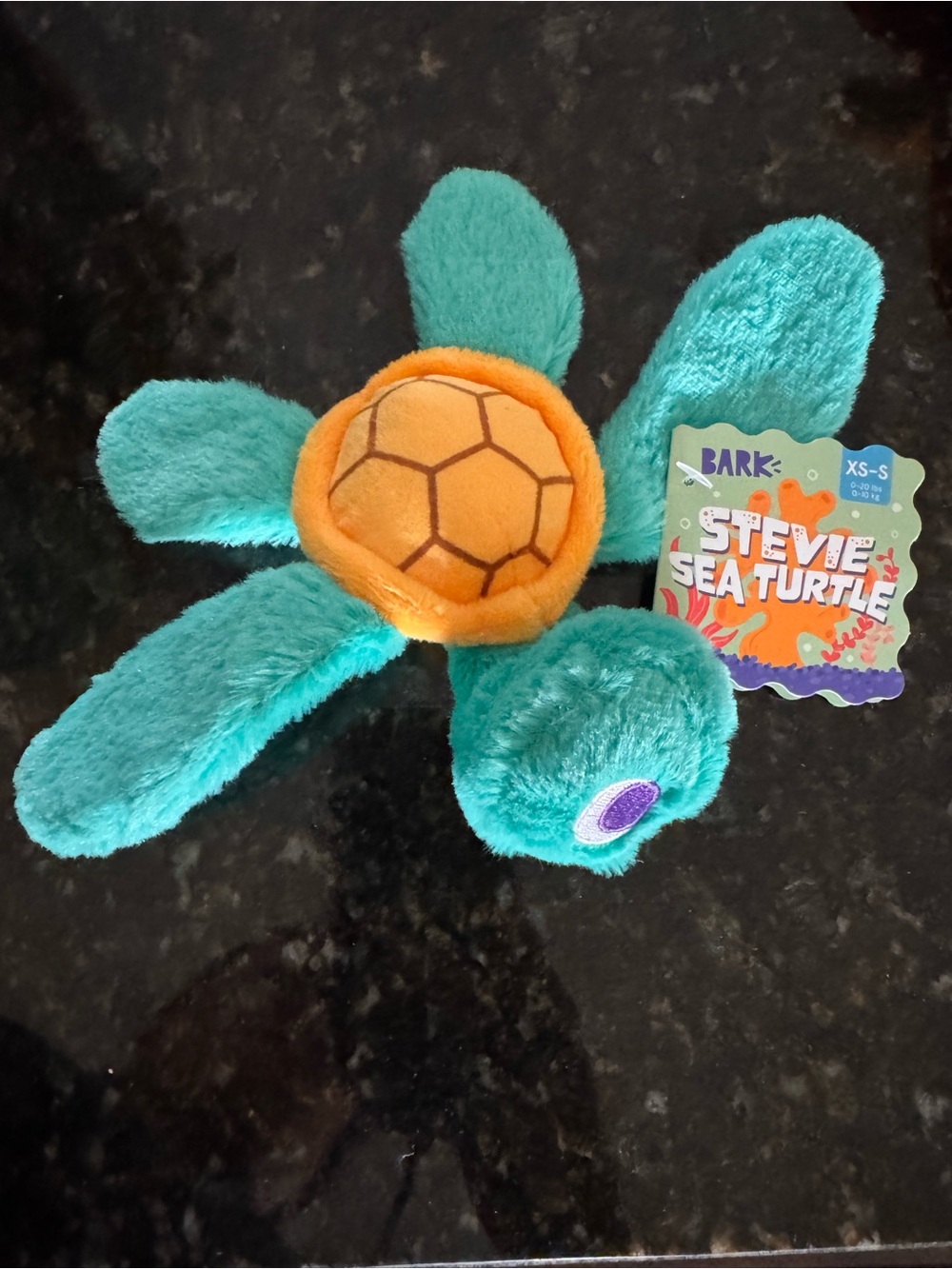 BARK Stevie Sea Turtle Plush Dog Toy - Teal and Orange
